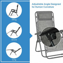 Load image into Gallery viewer, 3 pcs Folding Portable Zero Gravity Reclining Lounge Chairs Table-Gray