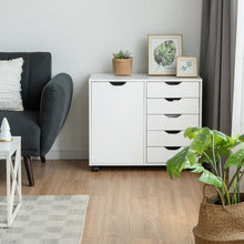 Load image into Gallery viewer, 5-Drawer Dresser Chest Mobile Storage Cabinet with Door-White