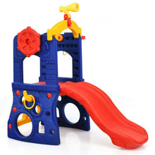 Load image into Gallery viewer, 6-in-1 Freestanding Kids Slide with Basketball Hoop Play Climber