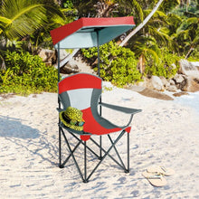 Load image into Gallery viewer, Portable Folding Camping Canopy Chair with Cup Holder Cooler -Red