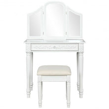 Load image into Gallery viewer, Vanity Dressing Makeup Table Set with Tri-Folding Mirror and Stool-White