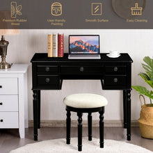 Load image into Gallery viewer, Tri-Fold Mirror Table Stool Wooden Vanity Make Up Dressing Set-Black