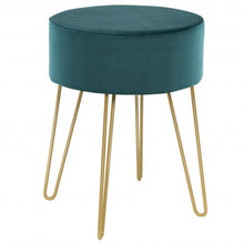 Load image into Gallery viewer, Round Velvet Ottoman Footrest Stool Side Table Dressing Chair w/Metal Legs-Green