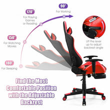 Load image into Gallery viewer, PU Leather Gaming Chair with USB Massage Lumbar Pillow and Footrest-Red