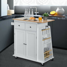 Load image into Gallery viewer, Rubber Wood Countertop Rolling Kitchen Island Cart-White