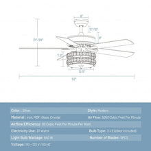 Load image into Gallery viewer, 52" Classical Crystal Ceiling Fan Lamp