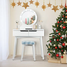 Load image into Gallery viewer, Dressing Table with Large Round Mirror and 8 Light Bulbs for Bedroom-White