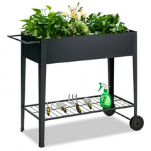 Load image into Gallery viewer, Raised Garden Bed Elevated Planter Box on Wheels Steel Planter with Shelf-Black