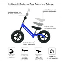 Load image into Gallery viewer, Black/Pink/Blue 12" Balance Kids No-Pedal Learning Bicycle -Blue