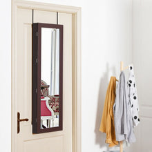 Load image into Gallery viewer, Lockable Wall Door Mounted Mirror Jewelry Cabinet w/LED Lights-Brown