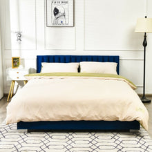 Load image into Gallery viewer, Queen Tufted Upholstered Platform Bedstead Flannel Headboard-Navy