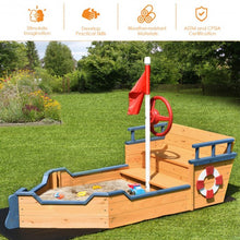 Load image into Gallery viewer, Kids Pirate Boat Wood Sandbox