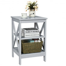 Load image into Gallery viewer, 3-Tier Nightstand End Table with X Design Storage -Gray
