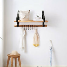 Load image into Gallery viewer, Wooden Wall-Mounted Floating Storage Shelf with Removable Towel Bar