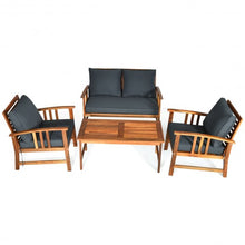 Load image into Gallery viewer, 4 Pcs Wooden Patio Furniture Set Table Sofa Chair Cushioned Garden