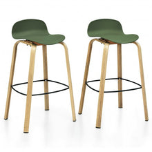 Load image into Gallery viewer, Set of 2 Modern Barstools Pub Chairs with Low Back and Metal Legs-Green
