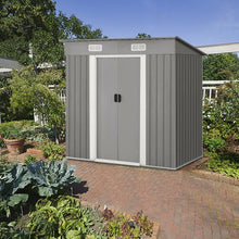 Load image into Gallery viewer, 4x6 ft Outdoor Galvanized Steel Tool Storage Shed with Sliding Door-Gray