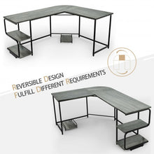 Load image into Gallery viewer, Reversible L-Shaped Computer Study Table with Shelves-Gray