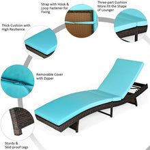 Load image into Gallery viewer, Patio Folding Adjustable Rattan Chaise Lounge Chair with Cushion-Turquoise