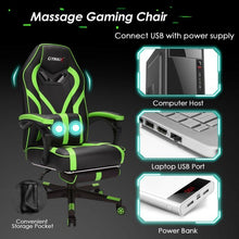 Load image into Gallery viewer, Computer Massage Gaming Recliner Chair with Footrest-Green