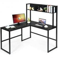 Load image into Gallery viewer, Industrial L-Shaped Desk Bookshelf 55" Corner Computer Gaming Table-Black