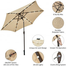 Load image into Gallery viewer, 9' Solar LED Lighted Patio Market Umbrella Tilt Adjustment Crank Lift -Beige