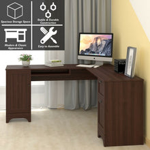 Load image into Gallery viewer, 66" �66" L-shaped Corner Computer Desk with Drawers-Coffee