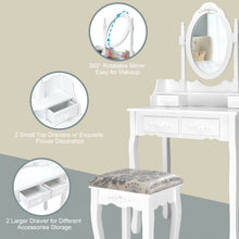 Load image into Gallery viewer, Vanity Table Set with Oval Mirror and 4 Drawers
