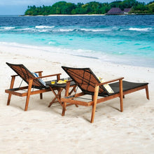 Load image into Gallery viewer, 3 Pcs Patio Wooden Frame Rattan Lounge Chaise Chair Set with Folding Table