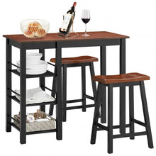 Load image into Gallery viewer, 3 Piece Counter Height Dining Table Set with 2 Saddle Stools and Storage Shelves