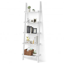 Load image into Gallery viewer, 5-Tier Wall-leaning Ladder Shelf Display Rack for Plants and Books-White