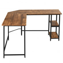 Load image into Gallery viewer, L Shaped Corner Computer Desk with Storage Shelves for Home Office Work-Brown