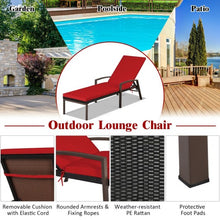 Load image into Gallery viewer, 2 pcs Patio Rattan Adjustable Back Lounge Chair-Red