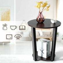Load image into Gallery viewer, 2-tier Round End Table with Storage Shelf & Metal Frame-Walnut