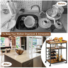 Load image into Gallery viewer, 3-Tier Wood Rolling Kitchen Serving Cart with 9 Wine Bottles Rack Metal Frame-Rustic Brown