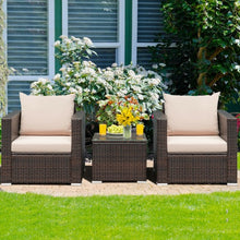 Load image into Gallery viewer, 3 Pcs Patio Conversation Rattan Furniture Set with Cushion