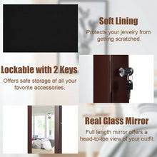 Load image into Gallery viewer, Lockable Wall Door Mounted Mirror Jewelry Cabinet w/LED Lights-Brown