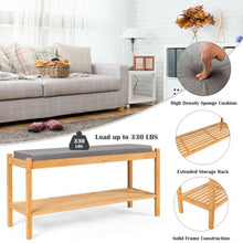 Load image into Gallery viewer, Bamboo Upholstered Padded Shoes Storage Bench