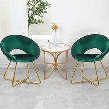 Load image into Gallery viewer, Set of 2 Accent Velvet Chairs Dining Chairs Arm Chair w/Golden Legs Dark Green