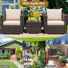 Load image into Gallery viewer, 3 Pcs Patio Conversation Rattan Furniture Set with Cushion