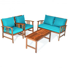 Load image into Gallery viewer, 4 Pcs Wooden Patio Furniture Set Table Sofa Chair Cushioned Garden