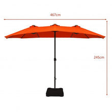 Load image into Gallery viewer, 15 Ft Solar LED Patio Double-sided Umbrella Market Umbrella with Weight Base-Orange