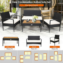 Load image into Gallery viewer, 4 Pcs Patio Rattan Furniture Set Sofa Chair Coffee Table with Cushion-White
