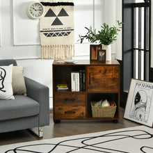 Load image into Gallery viewer, Mobile File Cabinet with Lateral Printer Stand and Storage Shelves -Brown