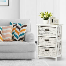 Load image into Gallery viewer, Vintage Wood Frame End Table Chest with 3 Fabric Drawers