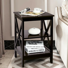 Load image into Gallery viewer, 3-Tier Nightstand End Table with X Design Storage -Espresso