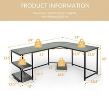 Load image into Gallery viewer, Reversible L-Shaped Computer Study Table with Shelves-Gray