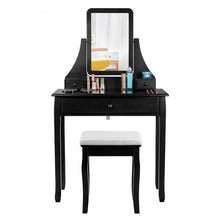 Load image into Gallery viewer, Square Mirrored Vanity Dressing Table Set with 3 Storage Boxes-Black