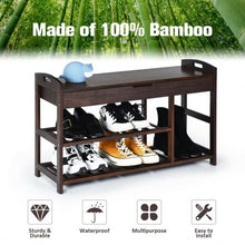 Load image into Gallery viewer, 3-Tier Bamboo Shoe Bench Entryway Storage Rack-Black