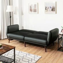 Load image into Gallery viewer, Convertible Futon Sofa Bed PU Adjustable Couch Sleeper with Wood Legs-Black
